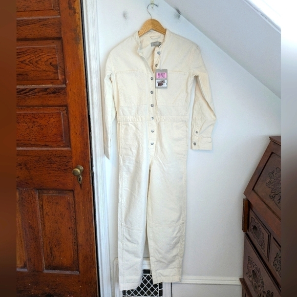 EVERLANE Bone Organic Cotton Canvas Salt Baked Jumpsuit Coverall NEW Size XXS - Picture 1 of 9
